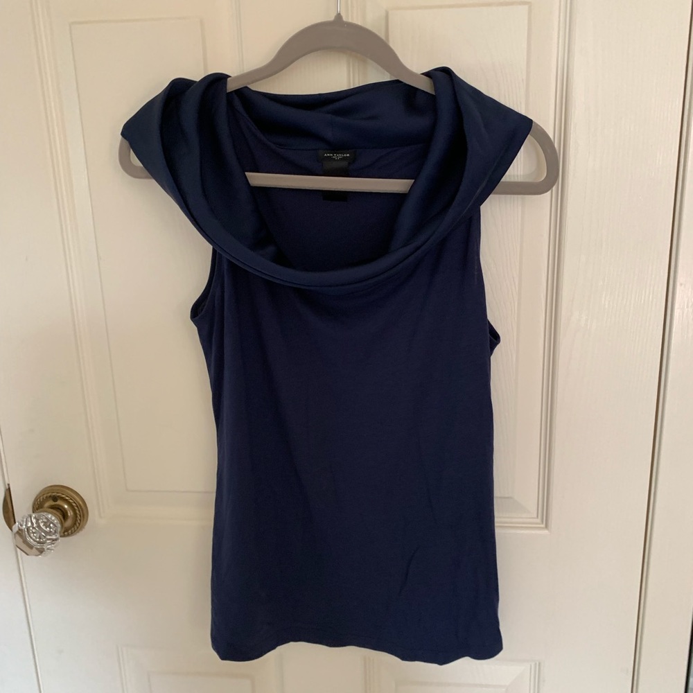 Blue Ann Taylor Ruffle Neck